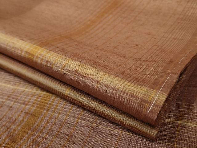 平和屋着物▽上質な紬 　単衣　格子 　正絹　逸品　未使用　AAAU6464iu