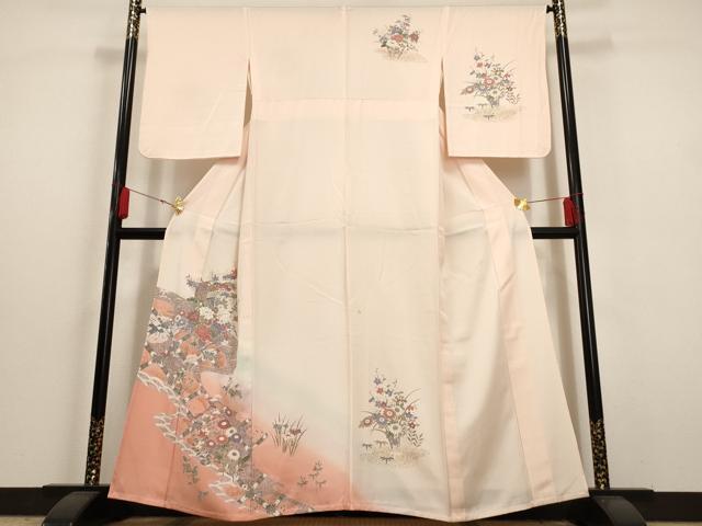 平和屋着物▽訪問着　単衣　御所車花文　暈し染め　金彩　正絹　逸品　AAAU6465iu