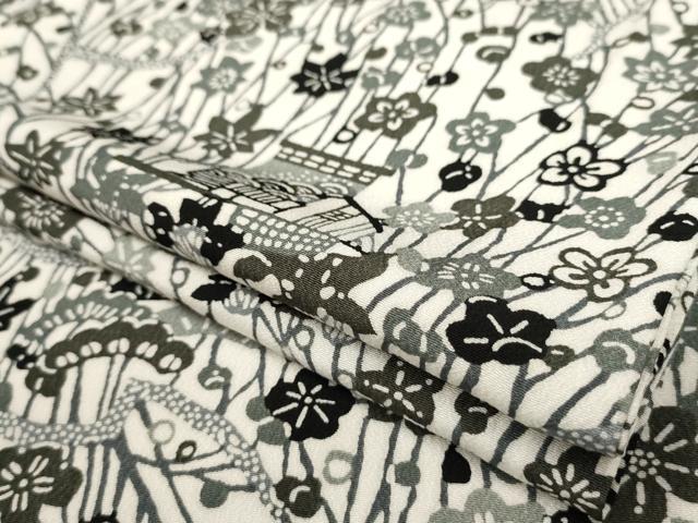 平和屋着物▽小紋　単衣　風景草花文　洗える着物　AAAU6485iu