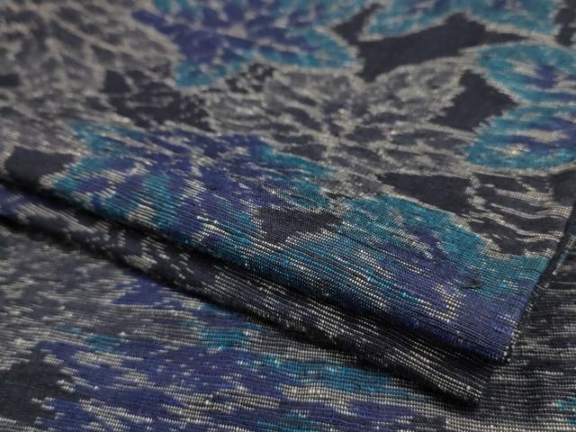 平和屋着物▽上質な紬　単衣　葉尽くし　正絹　逸品　AAAU6497iu