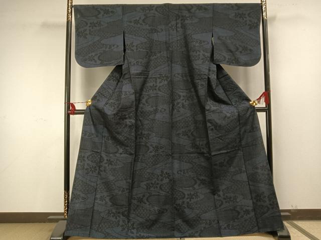 平和屋着物▽結城紬　単衣　100亀甲　舞蝶間道　正絹　逸品　AAAW1372fy 平和屋着物▽結城紬 単衣 100亀甲 舞蝶間道 正絹 逸品 AAAW1372fy