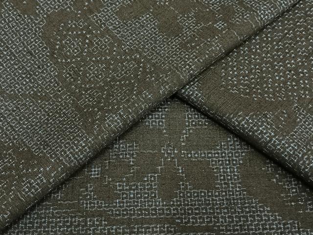 平和屋着物▽結城紬　単衣　100亀甲　霞取り花文　正絹　逸品　AAAU7953fy