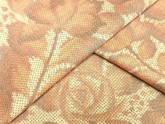 平和屋着物▽上質な紬　単衣　草花文　正絹　逸品　AAAU7954fy