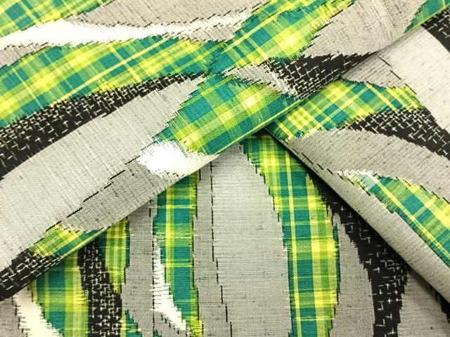 平和屋着物▽上質な紬　単衣　よろけ縞　正絹　逸品　AAAU7955fy