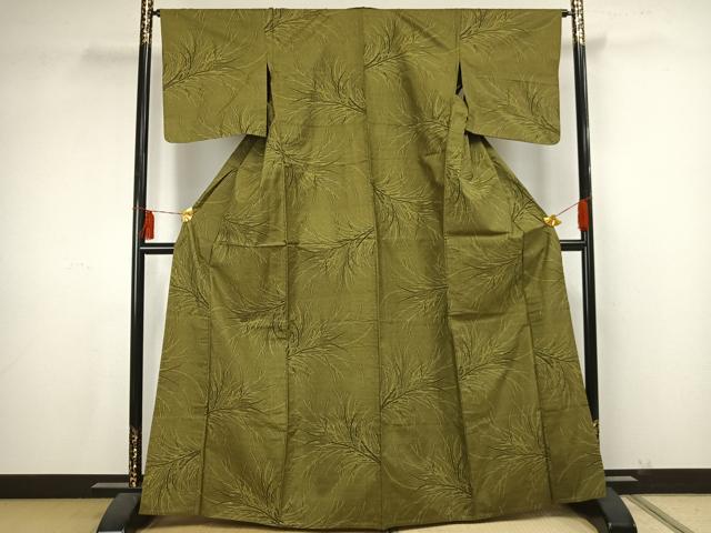 平和屋着物▽本場大島紬 単衣 7マルキ 草葉文 正絹 逸品 AAAU7982fy 平和