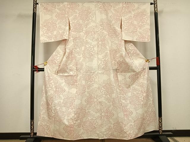 平和屋着物▽本場大島紬　単衣　白大島　7マルキ　草花文　正絹　逸品　AAAU7985fy 平和屋着物▽本場大島紬 単衣 白大島 7マルキ 草花文 正絹 逸品