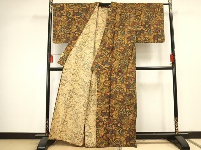 平和屋着物▽上質な小紋　単衣　組紐文　正絹　逸品　AAAU8501fy 平和屋着物▽上質な小紋 単衣 紬地 草花文 正絹 逸品 AAAU7988fy