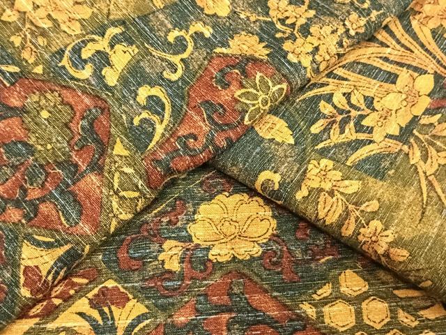 平和屋着物▽上質な小紋　単衣　紬地　草花文　正絹　逸品　AAAU7988fy