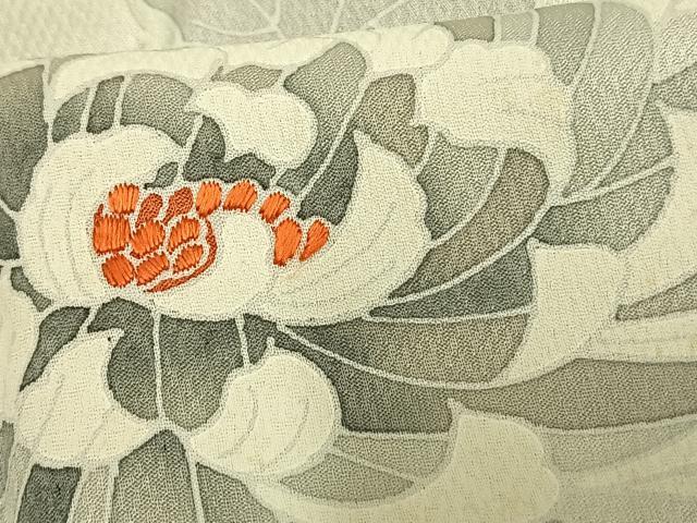 平和屋着物▽訪問着 単衣 刺繍 草花文 正絹 逸品 AAAU7993fy