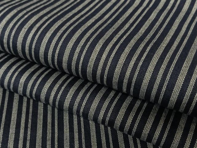 平和屋着物●男性　紬　縞　漆黒色×煤色　綿　逸品　AAAU8007zg