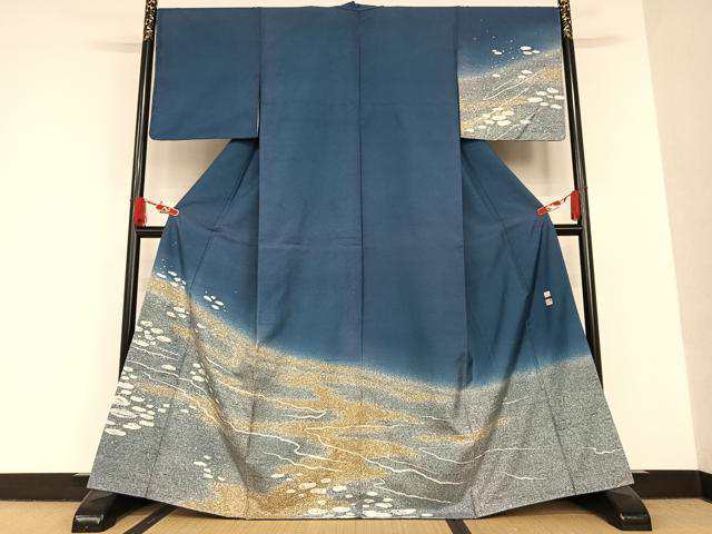 ☆ 付下げ 牛首紬 村田道宣 石川県指定無形文化財 浮草鼠色 K-4148 平和屋着物○石川県指定無形文化財 牛首紬 白山工房 手織り 現代