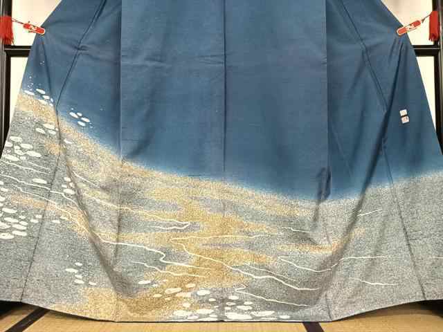 ☆ 付下げ 牛首紬 村田道宣 石川県指定無形文化財 浮草鼠色 K-4148 付下げ 牛首紬 村田道宣 石川県指定無形文化財 浮草鼠色 K-4148
