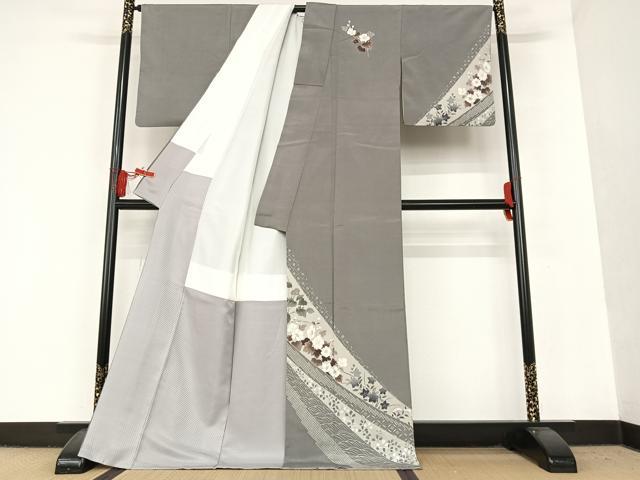 平和屋着物▽本塩沢 訪問着 単衣 藤倉守正 やまだ織 石畳文