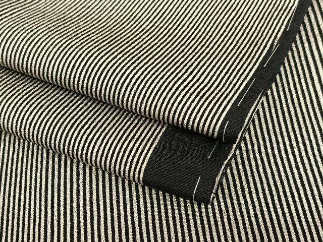 平和屋着物○上質な小紋 縞 白橡色×黒白 正絹 逸品 未