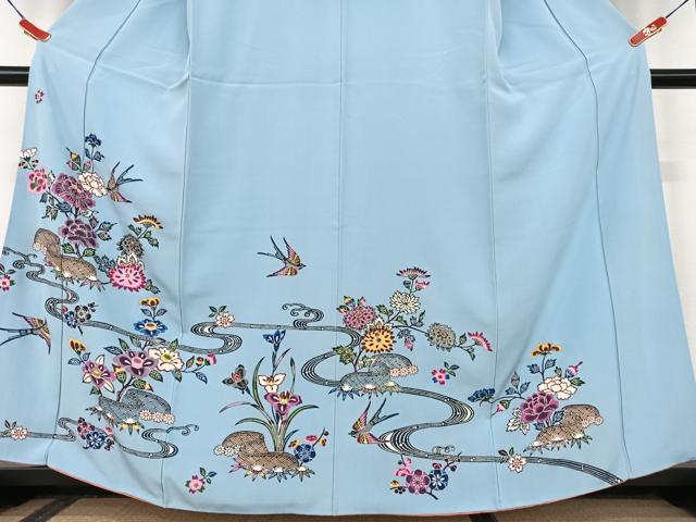 平和屋着物○本場琉球紅型 訪問着 流水花鳥文 正絹 逸品 AAAU8131zg