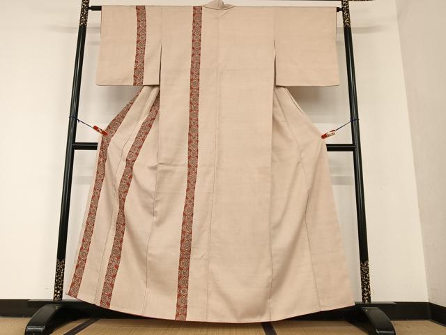 平和屋着物●訪問着　紬地　手描き　更紗花間道　正絹　逸品　AAAU8174zg