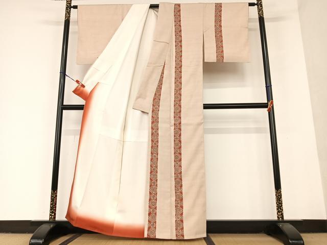 平和屋着物○上質な小紋 紬地 手描き 間道 正絹 逸品 AAAZ8876ph