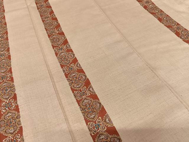 平和屋着物○上質な小紋 紬地 更紗花間道 正絹 逸品 未