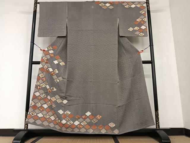 平和屋着物●訪問着　駒刺繍　草花文　正絹　逸品　AAAU8193zg