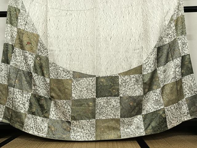 平和屋着物○訪問着 刺繍 市松花文 金彩 正絹 逸品 AAAU8209zg