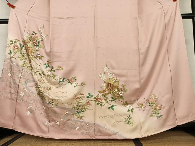 平和屋着物○訪問着 駒刺繍 枝花文 暈し染め 金彩 正絹