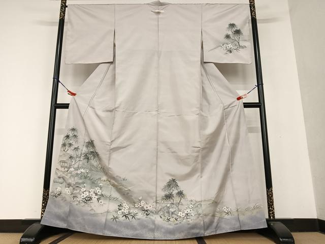 平和屋着物●本場染大島紬　訪問着　手描き　風景草花文　暈し染め　正絹　逸品　AAAU8245zg