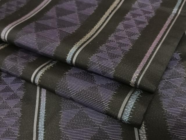 平和屋着物●本場大島紬　鱗文様間道　黒地　正絹　逸品　AAAU8276zg