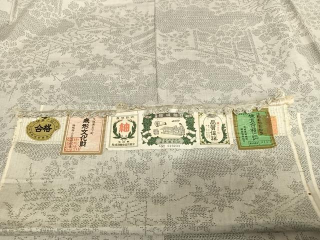 平和屋着物○結城紬 100亀甲 風景草花文 証紙付き 正絹 逸品 AAAU8295zg