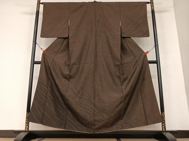 平和屋着物●訪問着　作家物　龍雲　紬地　斜縞　正絹　逸品　AAAU8296zg
