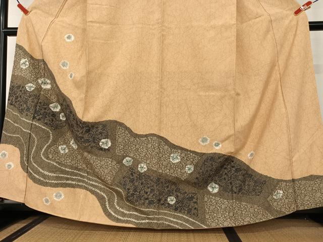 平和屋着物○訪問着 紬地 絞り 道長花唐草文 正絹 逸品 AAAU8301zg