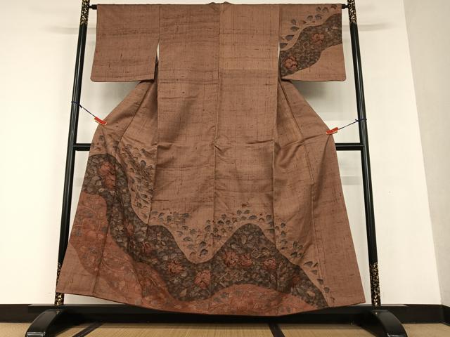 平和屋着物▽上質な紬 単衣 霞文 正絹 逸品 DAAT9353az 平和屋