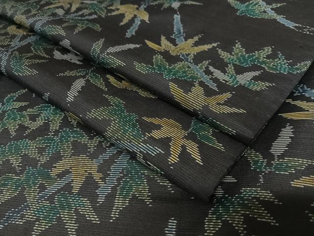 平和屋着物●本場大島紬　笹竹文　黒地　正絹　逸品　AAAU8343zg