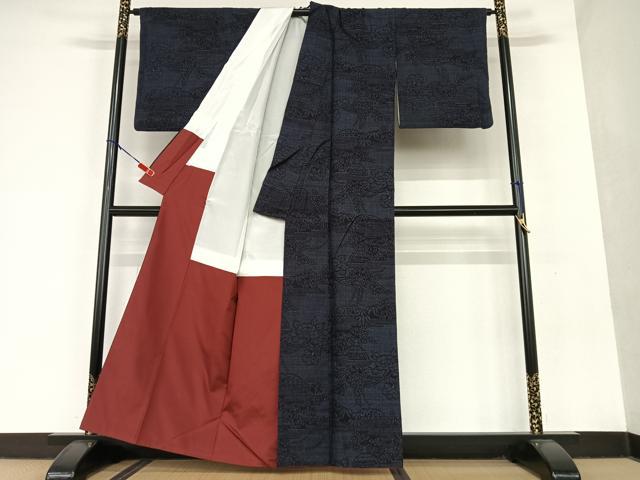 平和屋着物○本場結城紬 重要無形文化財 100亀甲 草花文 正絹 逸品