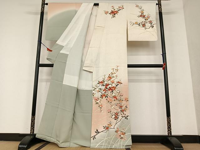 平和屋着物○訪問着 枝花文 暈し染め 金彩 三越扱い 正絹