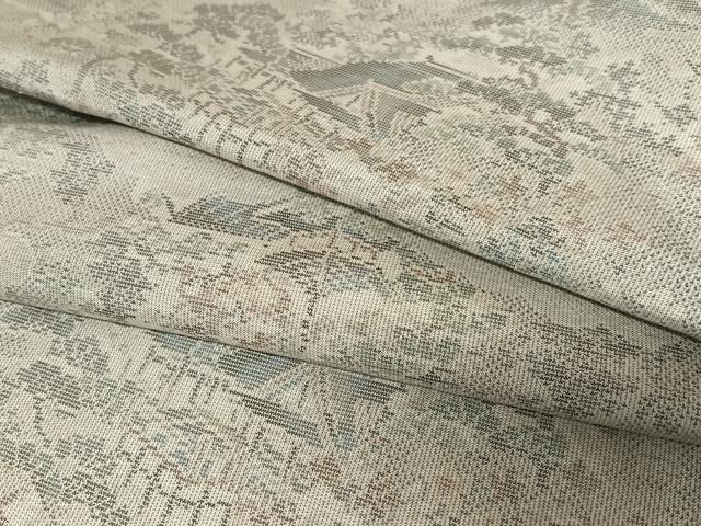 平和屋着物●本場大島紬　白大島　9マルキ　風景草花文　正絹　逸品　AAAU8426zg