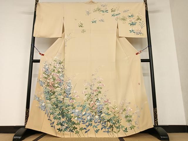 平和屋着物●訪問着　友禅　作家物　峰山　草花文　暈し染め　正絹　逸品　AAAU8427zg