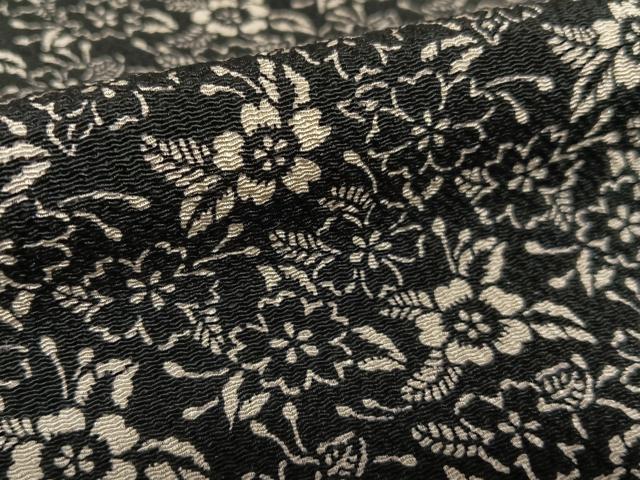 平和屋着物○上質な小紋 夜桜 黒地 鬼しぼ縮緬 正絹 逸品 AAAU8428zg