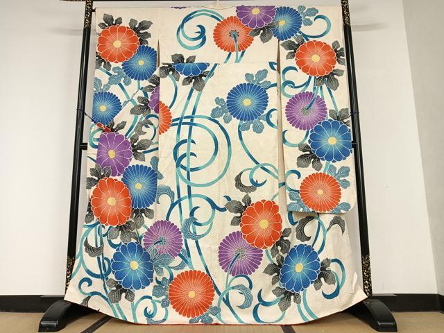 平和屋着物●名門　藤娘きぬたや・総絞り　振袖　花唐草文　正絹　逸品　AAAU8473zg