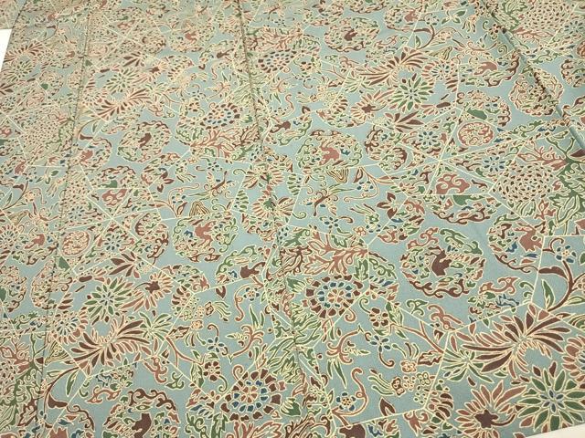 平和屋着物▽上質な小紋 単衣 切嵌花文 正絹 逸品 AAAU8482fy