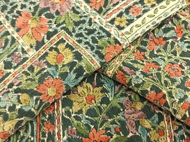 平和屋着物▽上質な小紋　単衣　更紗花文　正絹　逸品　AAAU8506fy