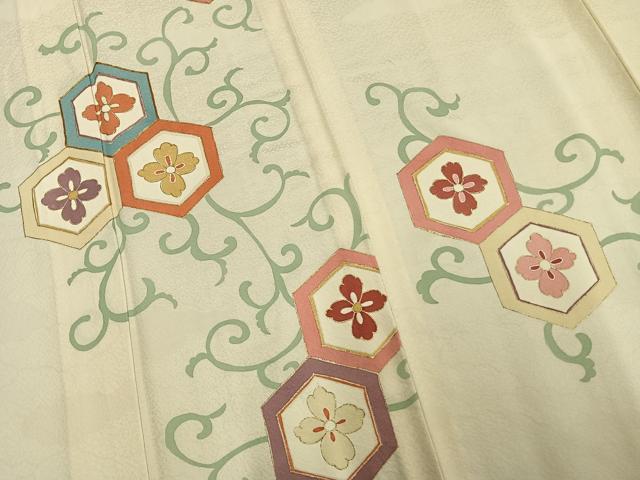 平和屋着物▽訪問着 単衣 駒刺繍 亀甲花文 金彩 正絹 逸品