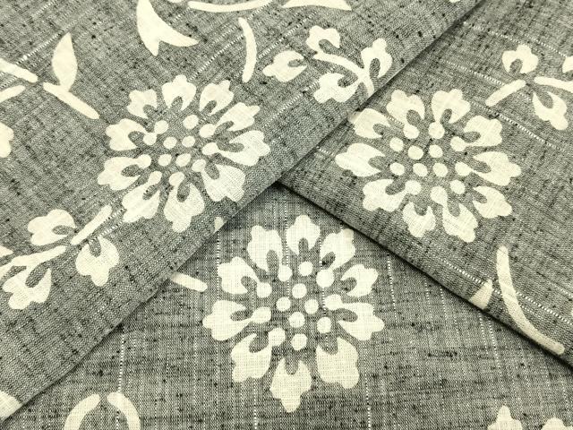 平和屋着物▽上質な紬　単衣　唐草花文　正絹　逸品　AAAU8511fy