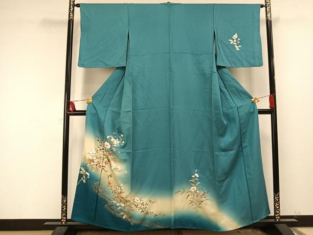 平和屋着物▽訪問着　単衣　草花文　金銀彩　正絹　逸品　AAAU8515fy