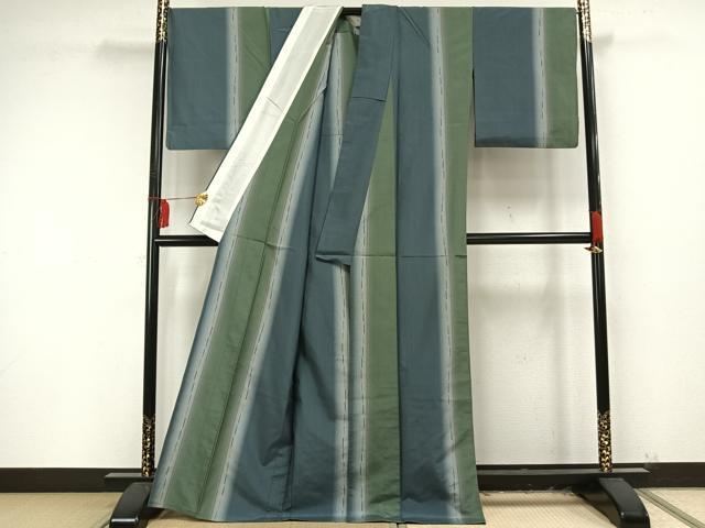 平和屋本店□極上 夏物 紗紬 本藍染 亀甲間道 逸品 CYAA0050s4