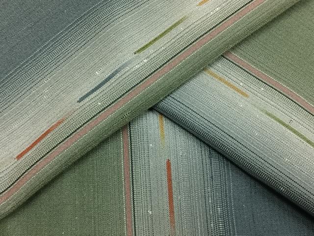 平和屋着物▽上質な紬　単衣　縞　正絹　逸品　AAAU8532fy