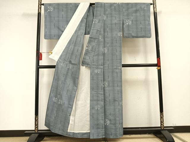 平和屋着物▽上質な紬 　単衣　源氏車文 　正絹　逸品　未使用　AAAU8533fy 平和屋着物▽上質な紬 単衣 源氏車文 正絹 逸品 未使用 AAAU8533fy
