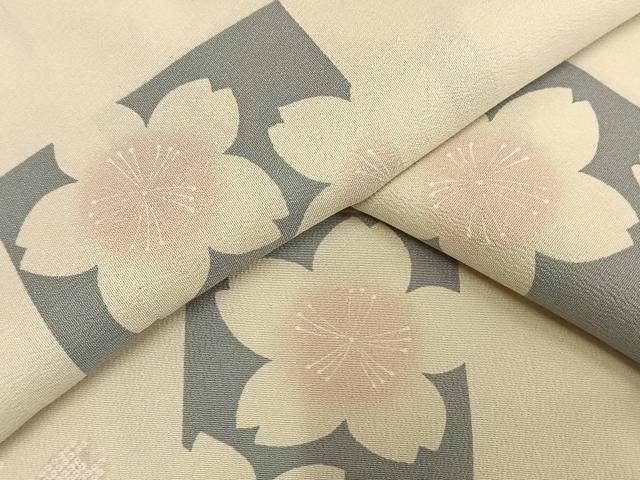 平和屋着物▽小紋　単衣　市松舞桜文　洗える着物　AAAU8558fy