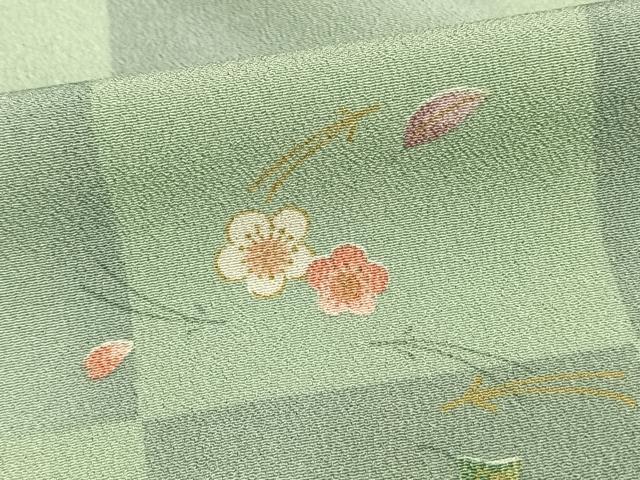 平和屋着物▽小紋 単衣 市松花文 洗える着物 AAAU8564fy 小紋