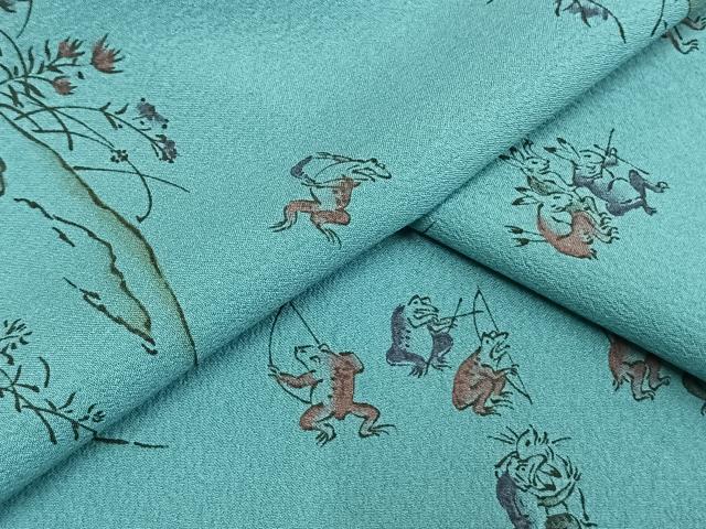 平和屋着物▽小紋　単衣　鳥獣戯画　洗える着物　AAAU8567fy