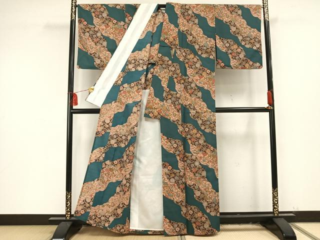 平和屋着物▽小紋　単衣　道長草花文　洗える着物　AAAU8568fy 平和屋着物▽小紋 単衣 道長草花文 洗える着物 AAAU8568fy